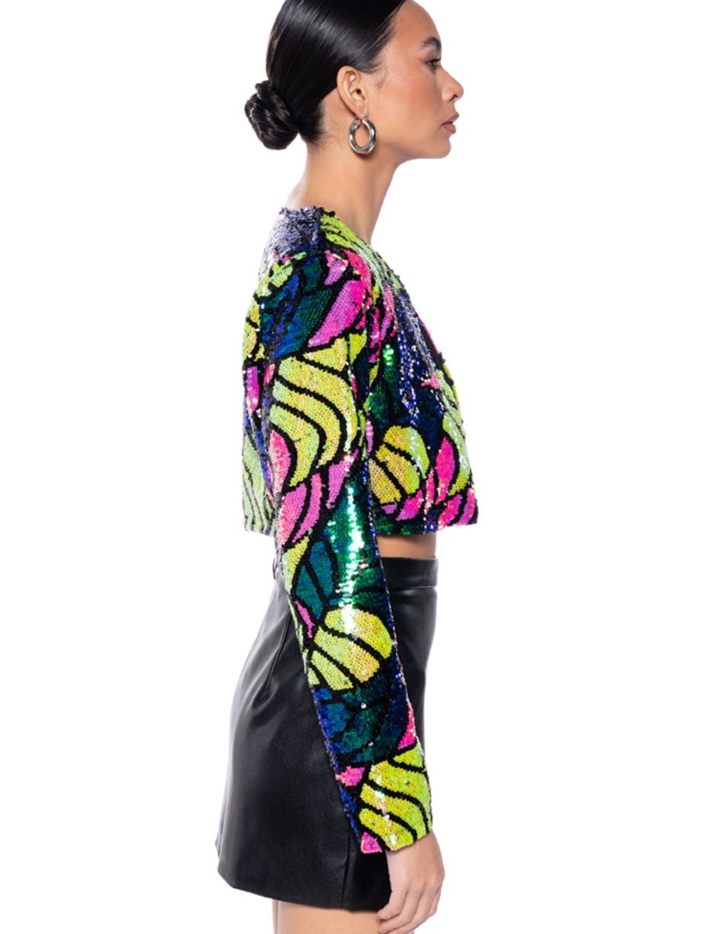 AKIRA Better to Love at Midnight Multicolor Sequin Cropped Blazer Size 1X - Picture 2 of 8